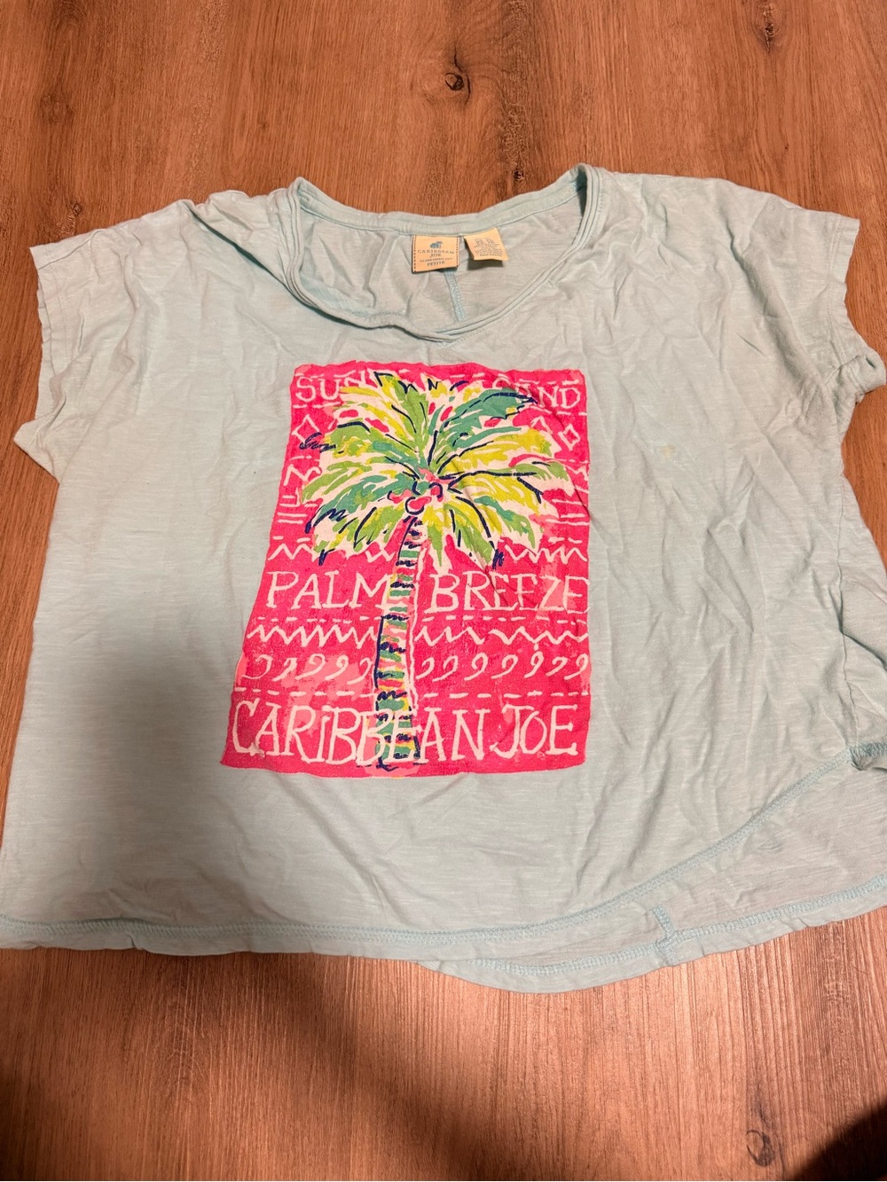 Caribbean Joe Light Blue Tee with Pink Palm Graphic